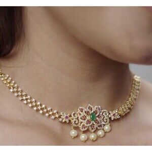 TARINIKA Indian Jewelry Set for Women Gold Plated With Green Red and White Stone